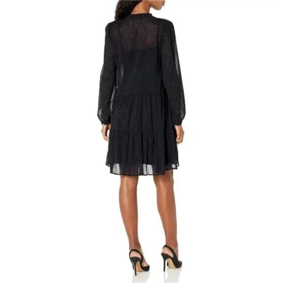 Tommy Hilfiger Women's Shift Chiffon Long Sleeve V-Neck Dress, Sky Captain/Black - Picture 2 of 5